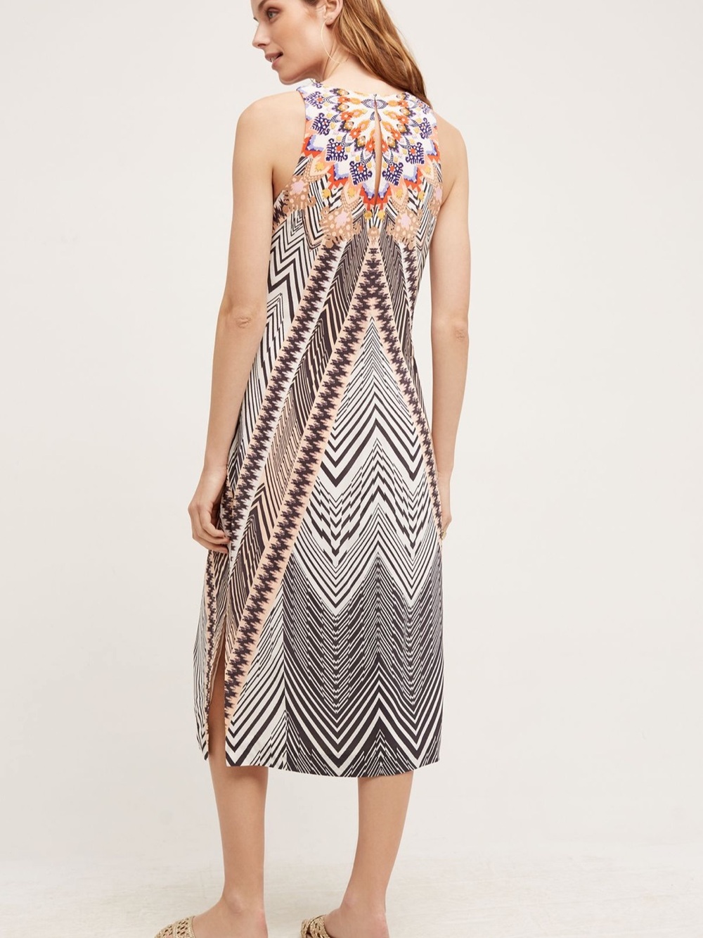 Anthropologie Silk Bohemian Geometric Midi Dress HD in Paris Size 12 - Picture 3 of 16